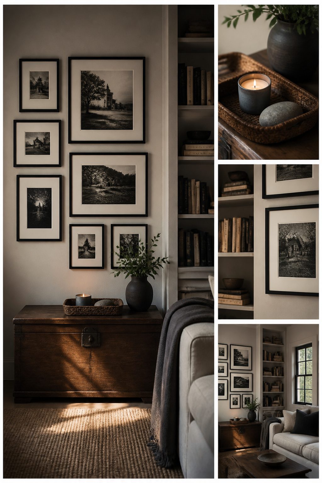 12 Black White Decor Ideas for Every Room in 2026 12 A cluster of family photos in black frames on a wall.