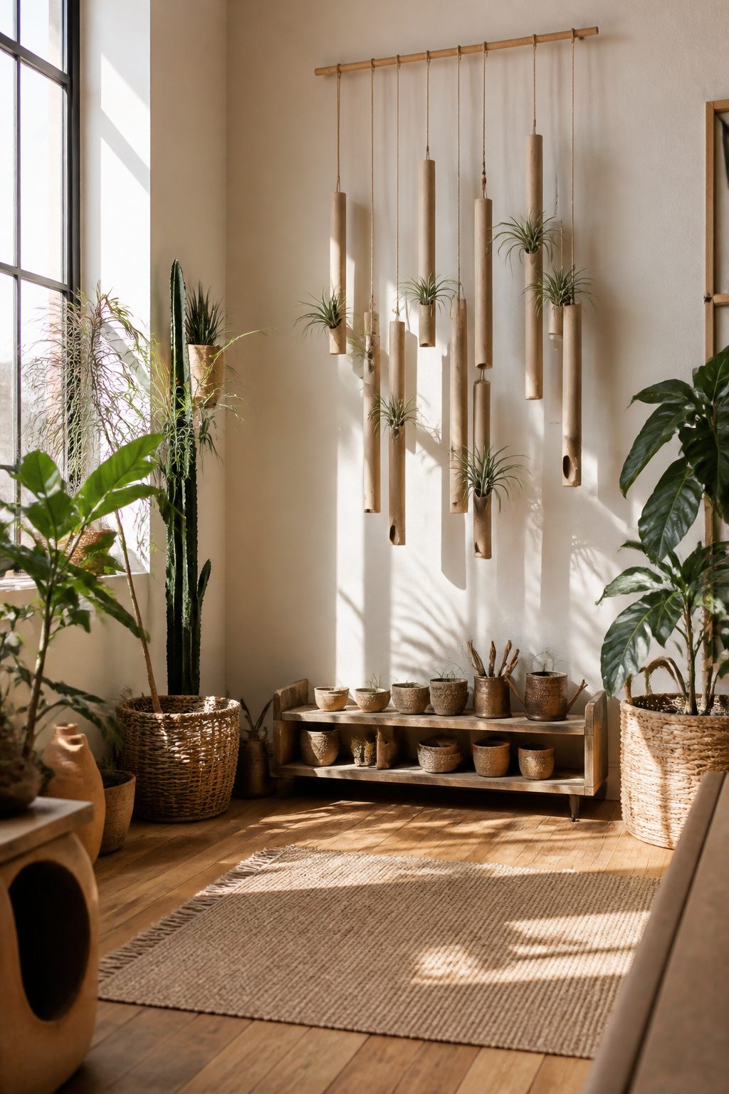 Air-dry clay tubes hung to hold air plants in a stylish manner.
