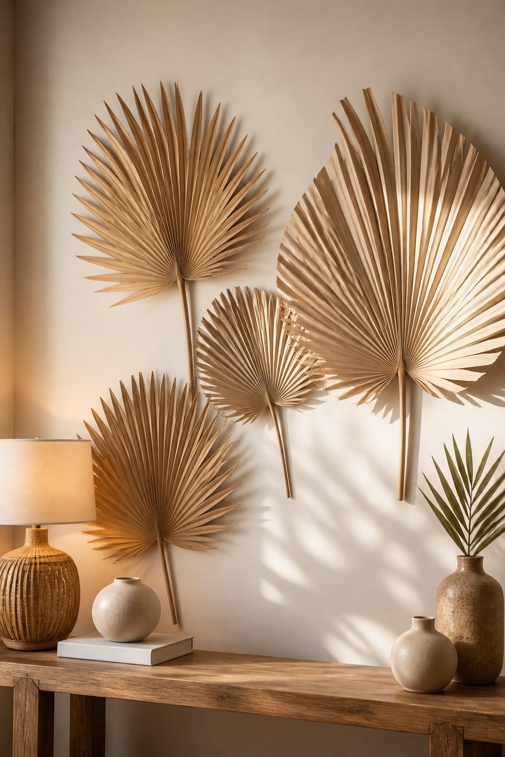Decorative palm leaves made from paper or fabric.