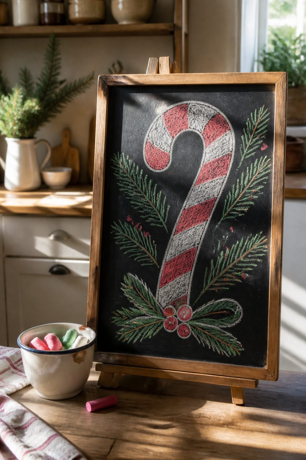 Christmas Chalkboard Doodles: 23 Festive Drawing Ideas for 2026 2 A candy cane with the word 'Joy' nestled within its curve.