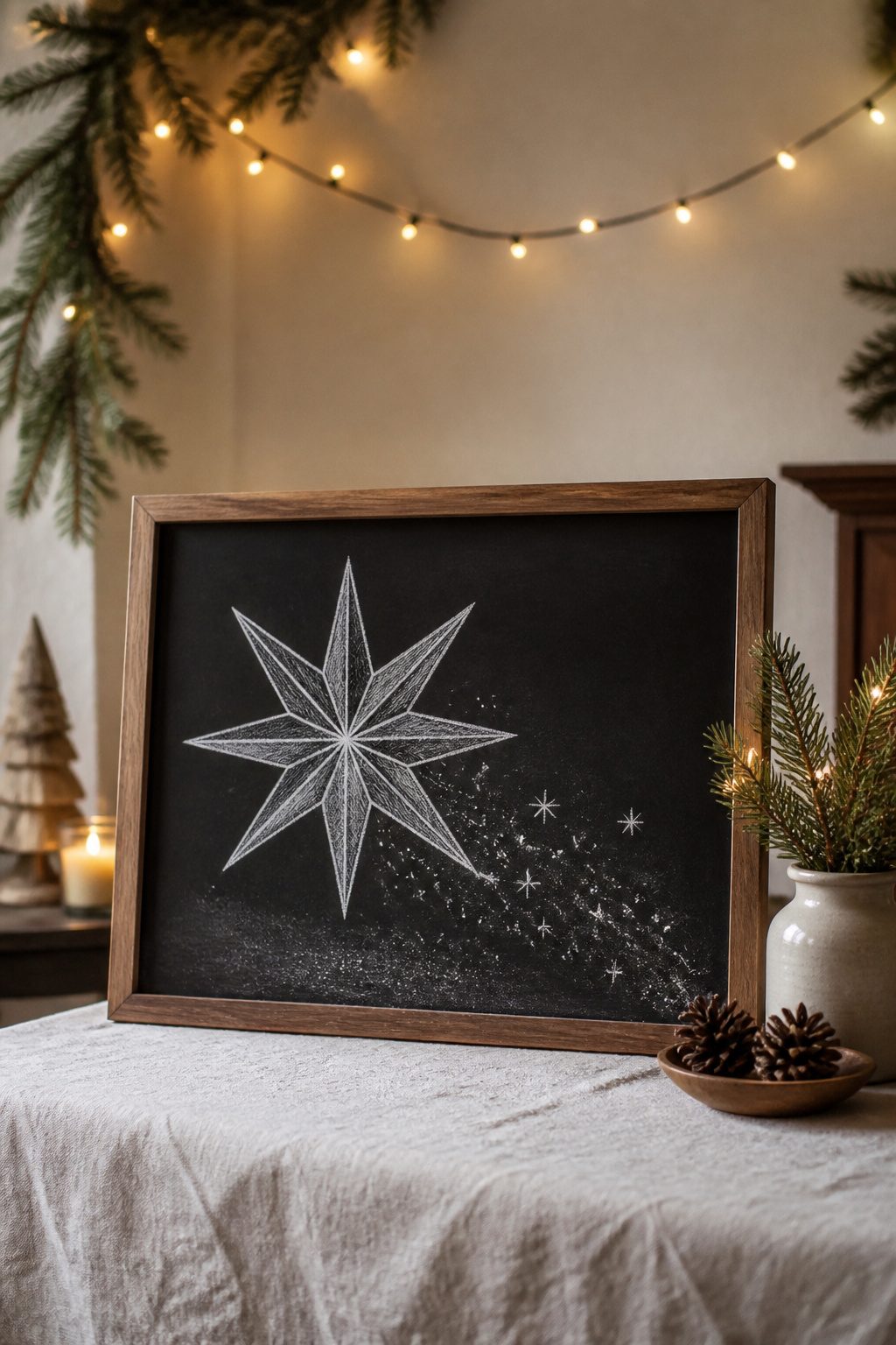 Christmas Chalkboard Doodles: 23 Festive Drawing Ideas for 2026 16 A multi-point star with shading drawn on a chalkboard.