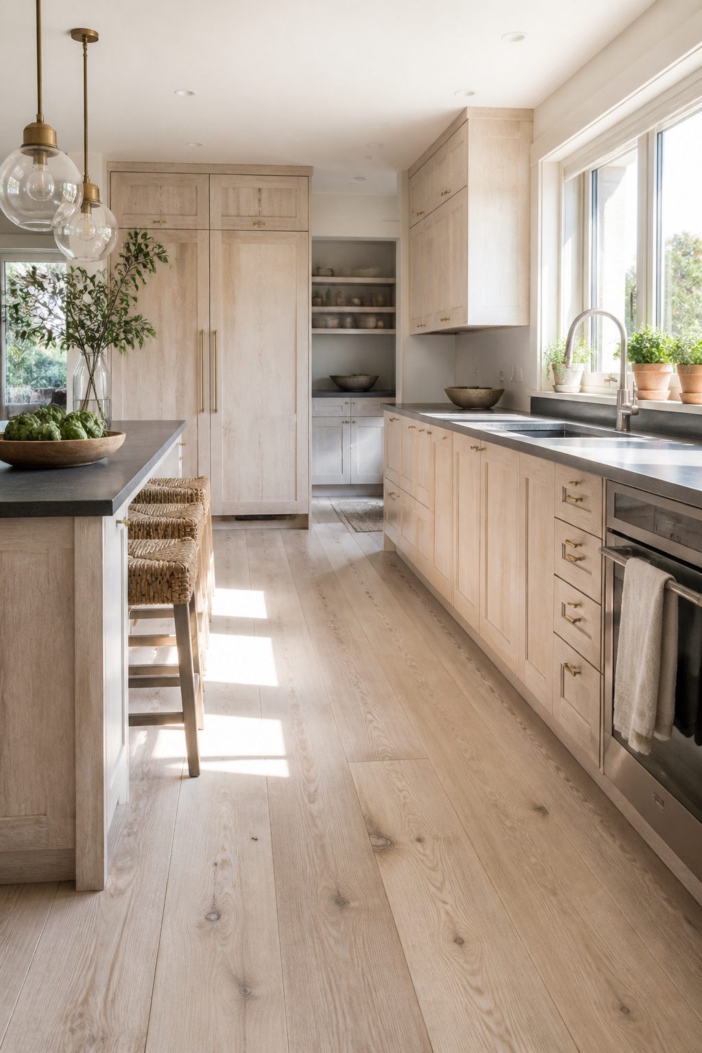 10 Coastal Decorating Ideas for Light, Airy Rooms in 2026 10 A spacious kitchen with light wood finishes and bright cabinetry.
