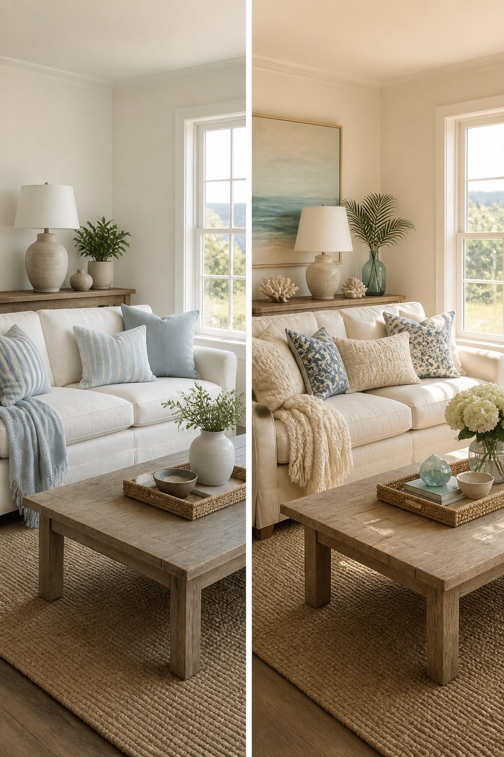 12 Cozy Beach Cottage Decor Ideas for a Relaxed Coastal Home 1 Interior walls painted in creamy white and pale blue.