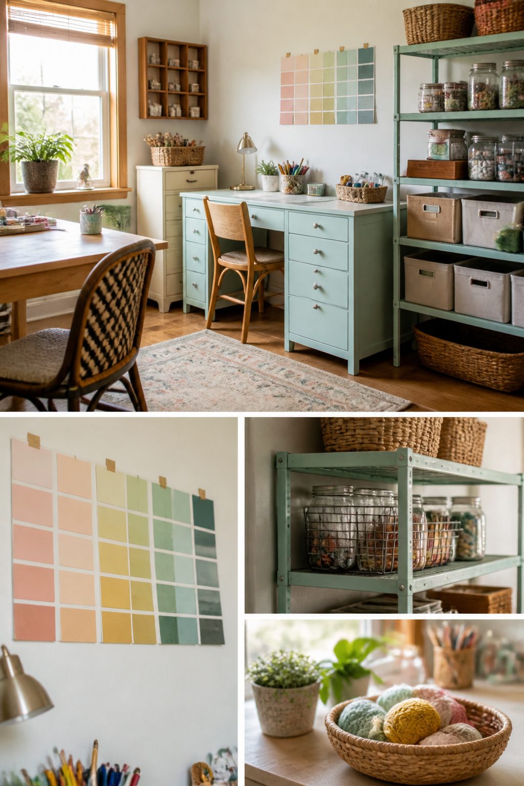 8 Craft Room Inspiration Ideas for Organized, Creative Spaces 10 A craft room setup showcasing thrift store furniture and paint supplies.