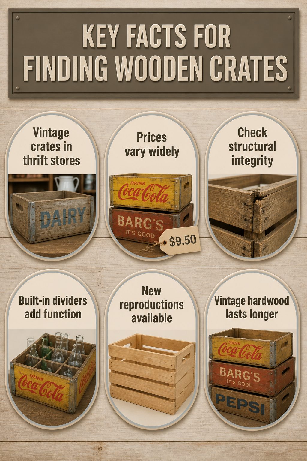 A selection of vintage wooden crates displayed at a market.