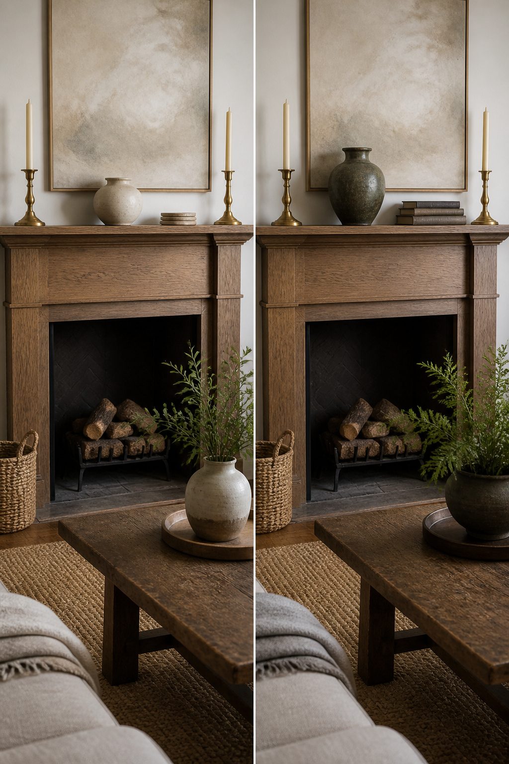 Decorating with Numbers: Design Ideas for 2026 3 A mantel displaying three decorative items, including candlesticks and a vase.
