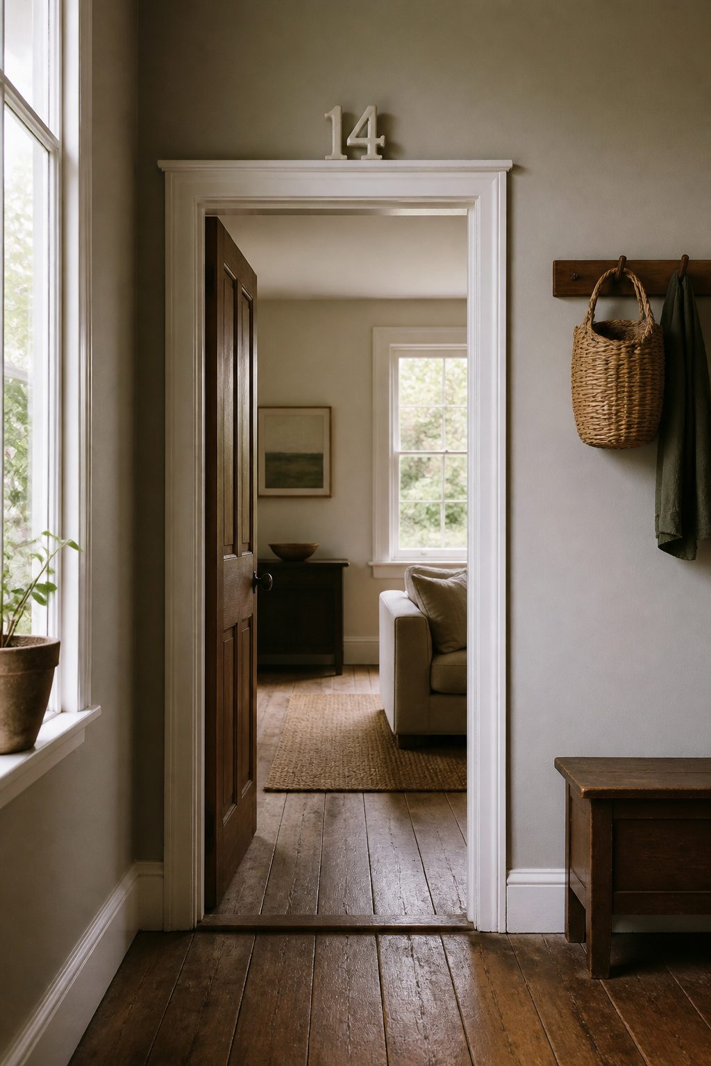 Decorating with Numbers: Design Ideas for 2026 10 A ceramic number '14' resting on a ledge above a doorway.