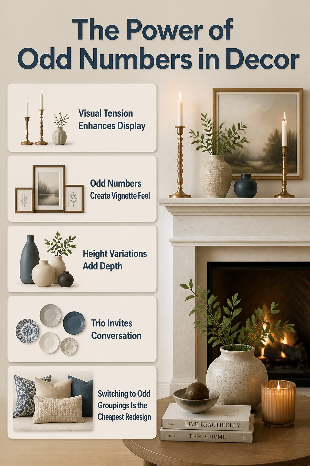Decorating with Numbers: Design Ideas for 2026 8 Two candlesticks and a bud vase arranged on a mantel.