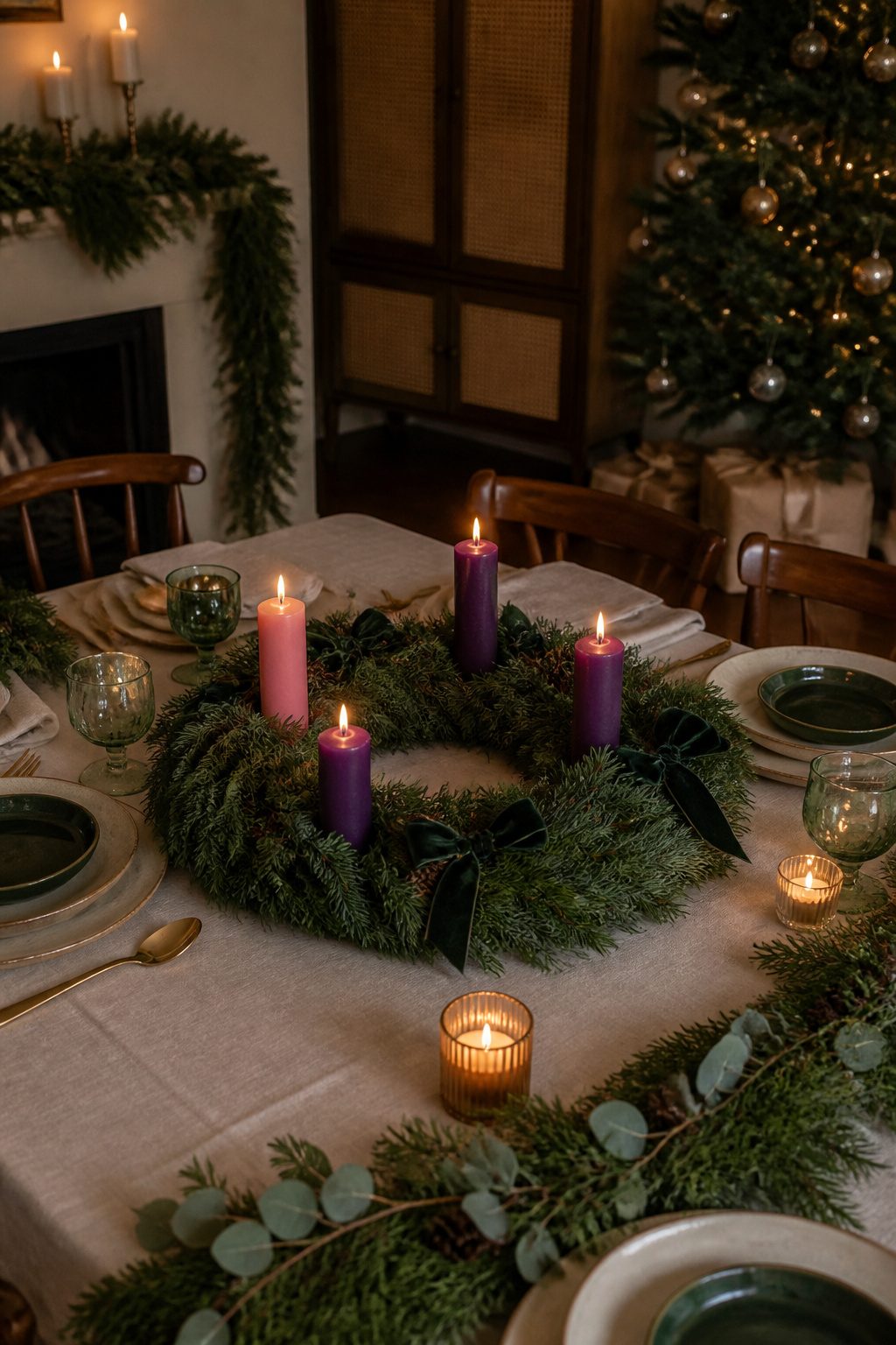 DIY Advent Candle Holder Ideas for 2026: Wreaths, Spirals and Displays 8 Traditional Advent wreath with four candles on a table.