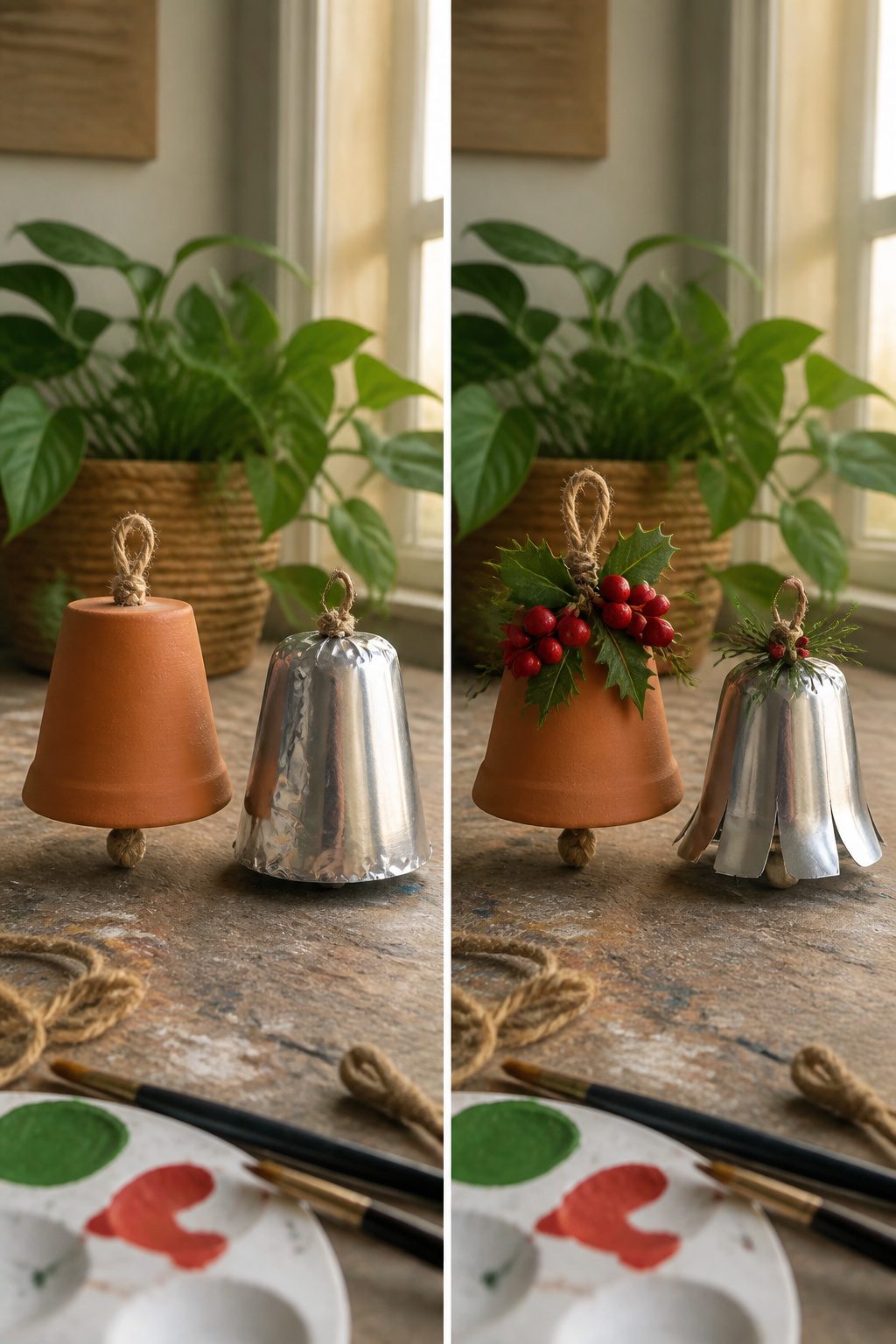 How to Make DIY Christmas Bells: Shapes, Bodies, and Clappers (2026) 5 A small terracotta flower pot transformed into a decorative bell.