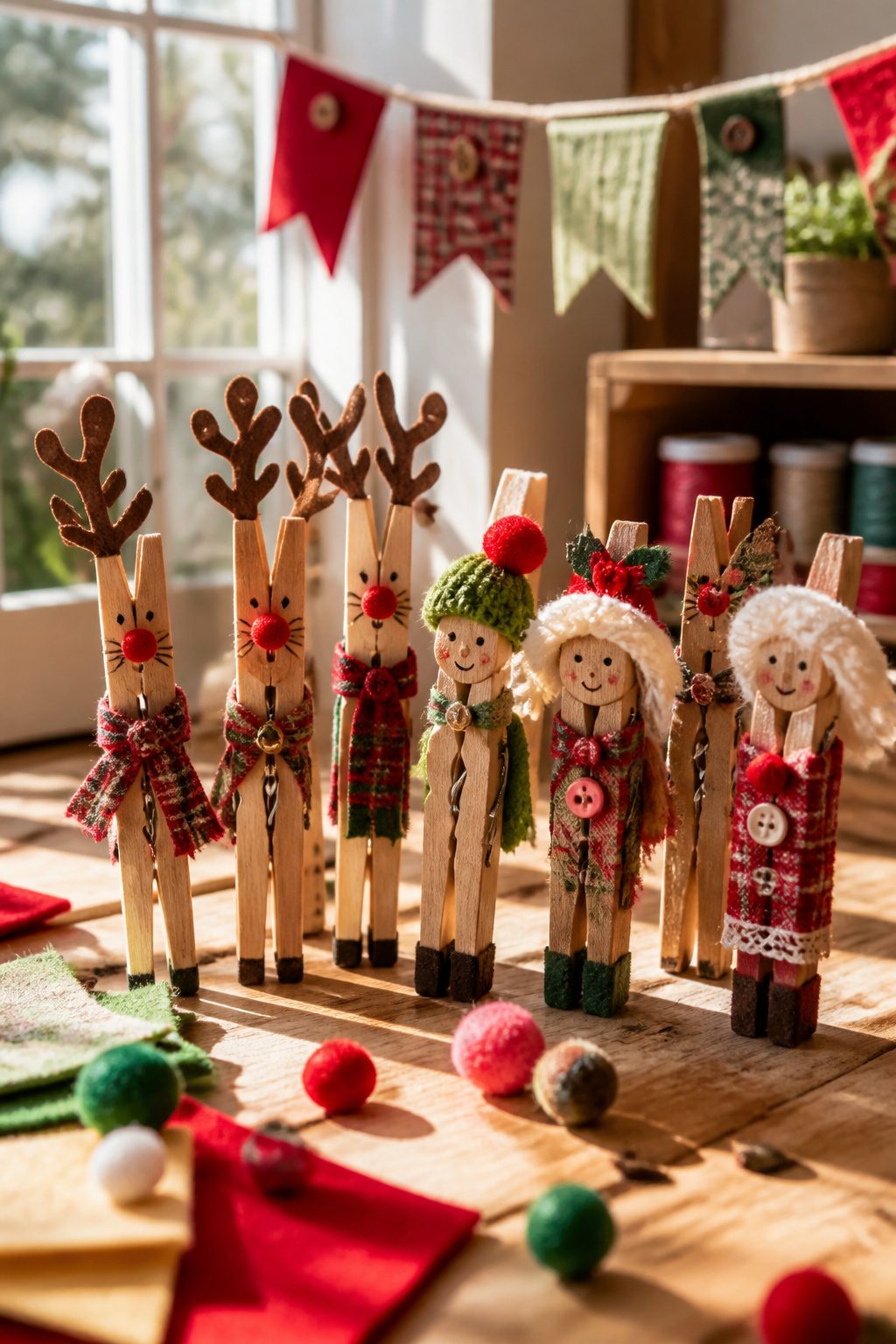 Spring clothespins decorated for Christmas.