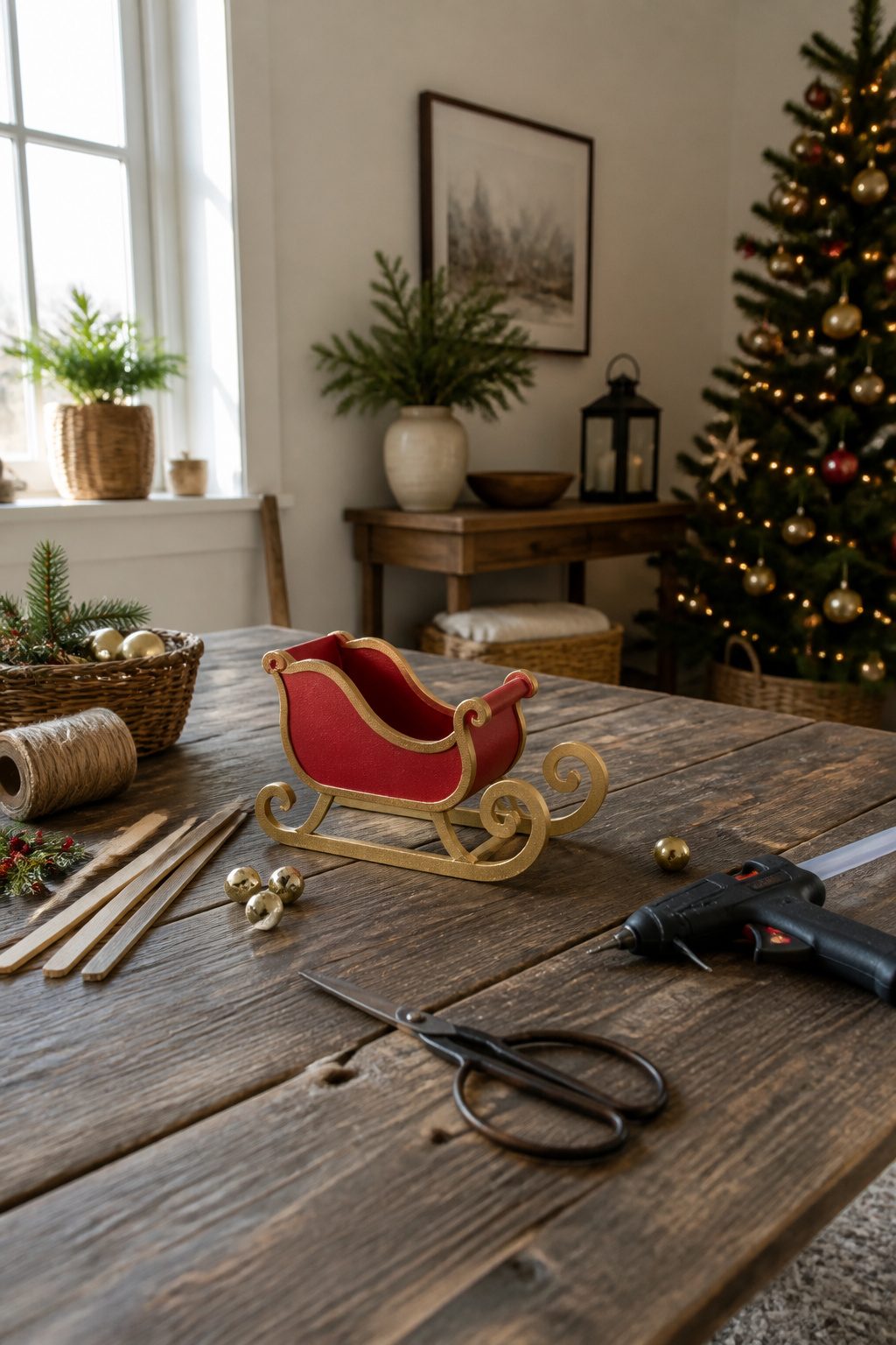 Crafted mini sleigh ornaments with curved runners.