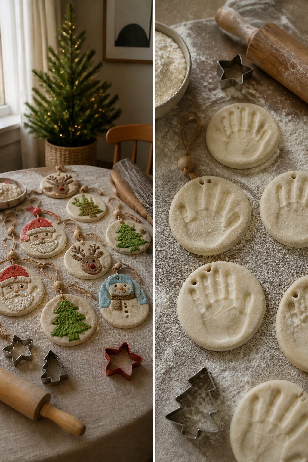 Handprint ornaments made from salt dough.