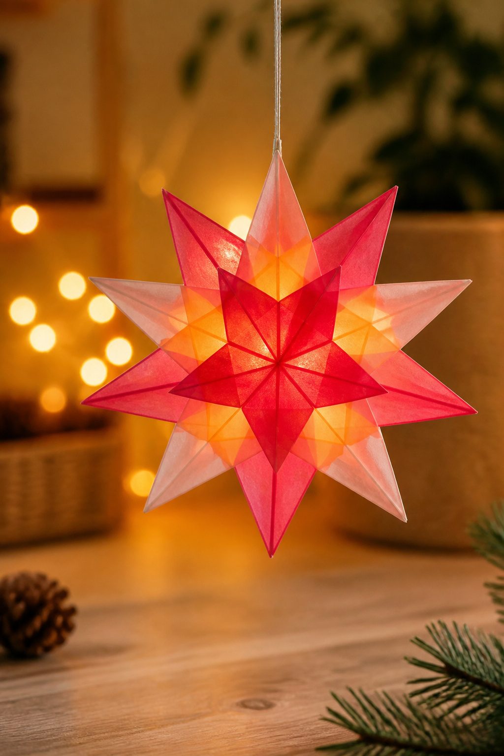 Folded Waldorf stars crafted from colorful kite paper.