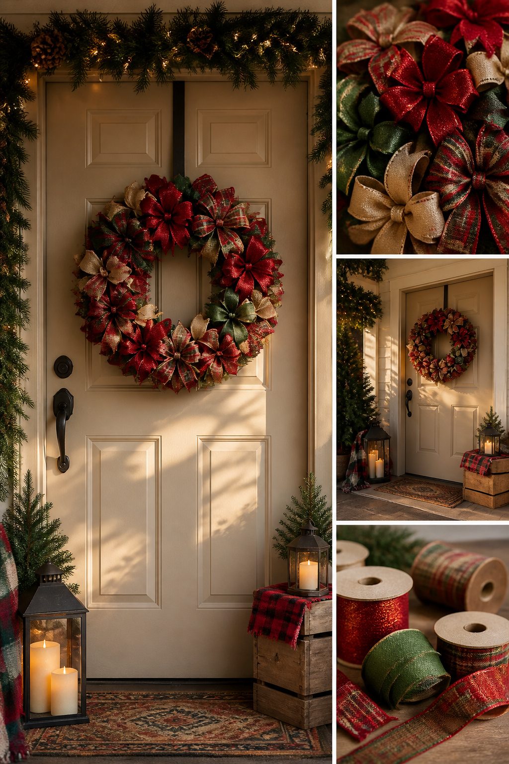 A wreath filled with colorful bows made from wired ribbon.