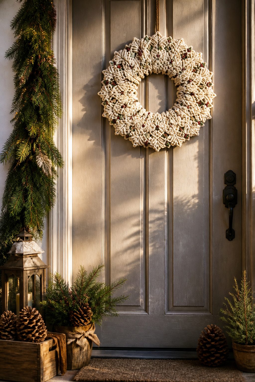 A wreath made from quarter-inch cotton sash cord with decorative knots.