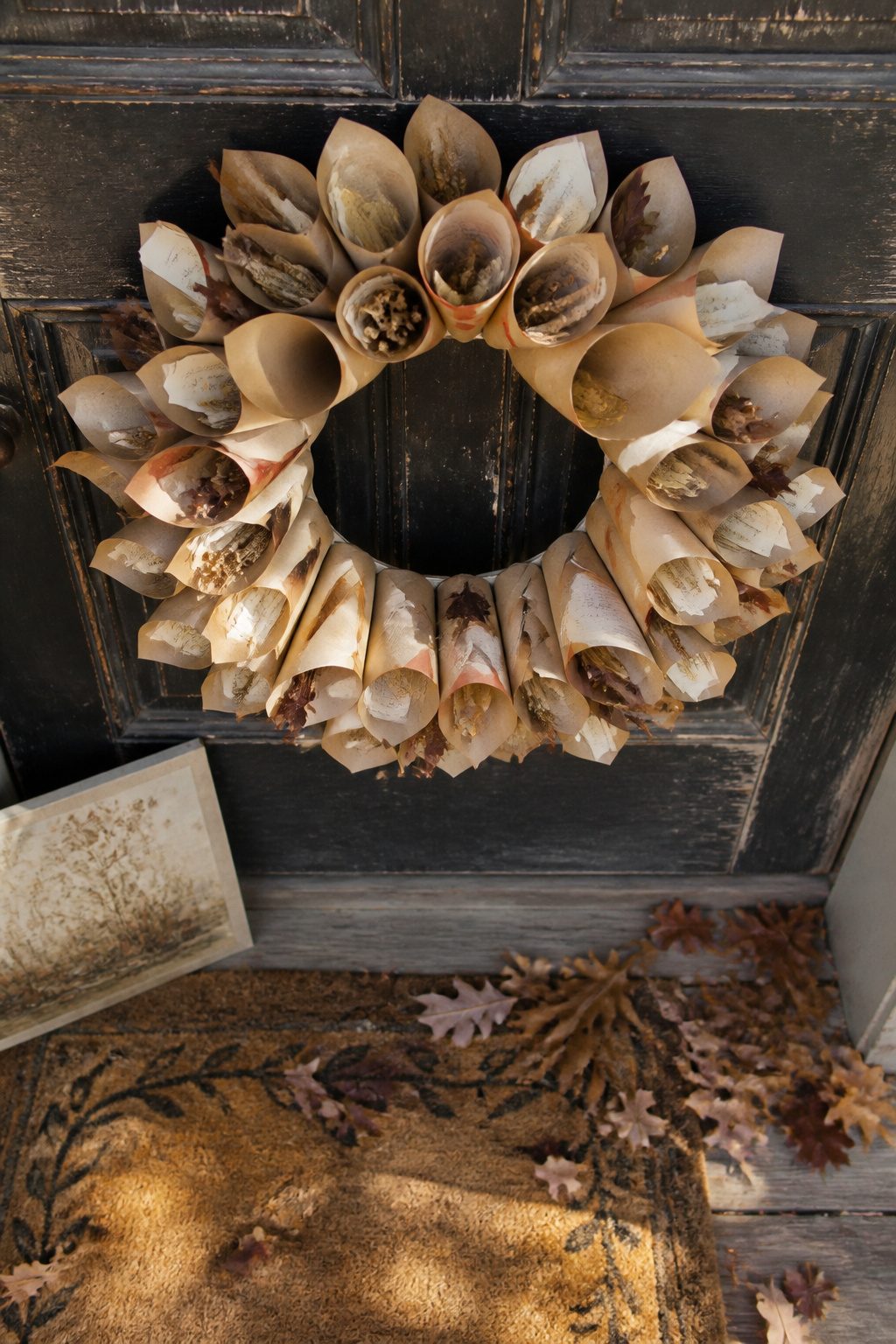 A wreath made of paper cones filled with handwritten gratitude notes.