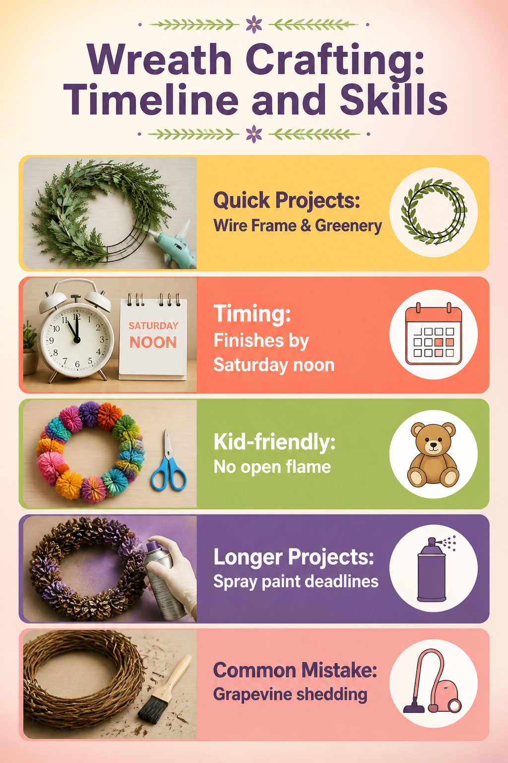 A visual representation of crafting timelines for different wreaths.