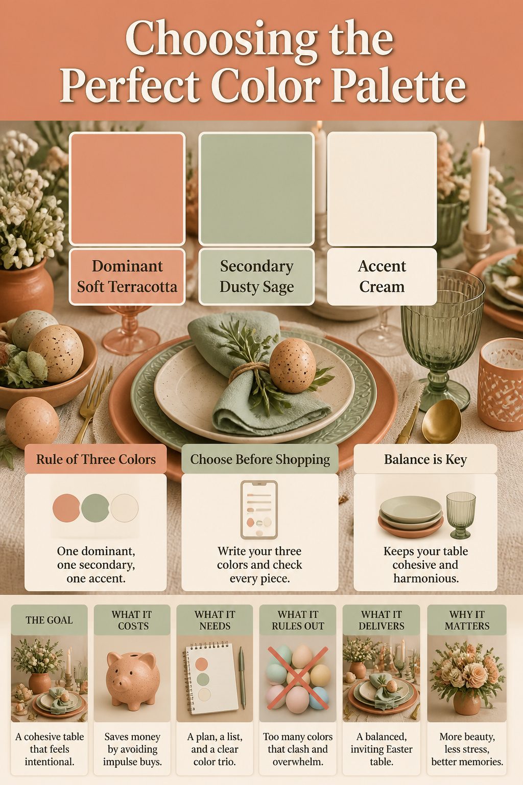 Color palette selection for an Easter table displayed.