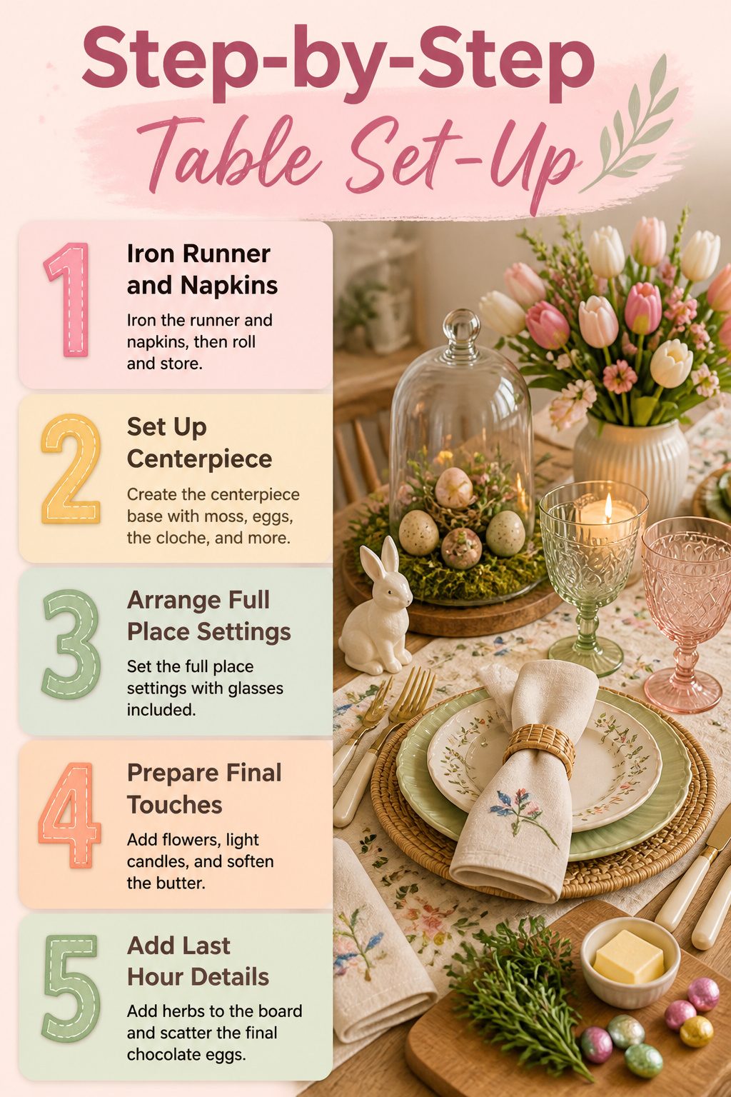 Step-by-step table setup instructions for Easter.