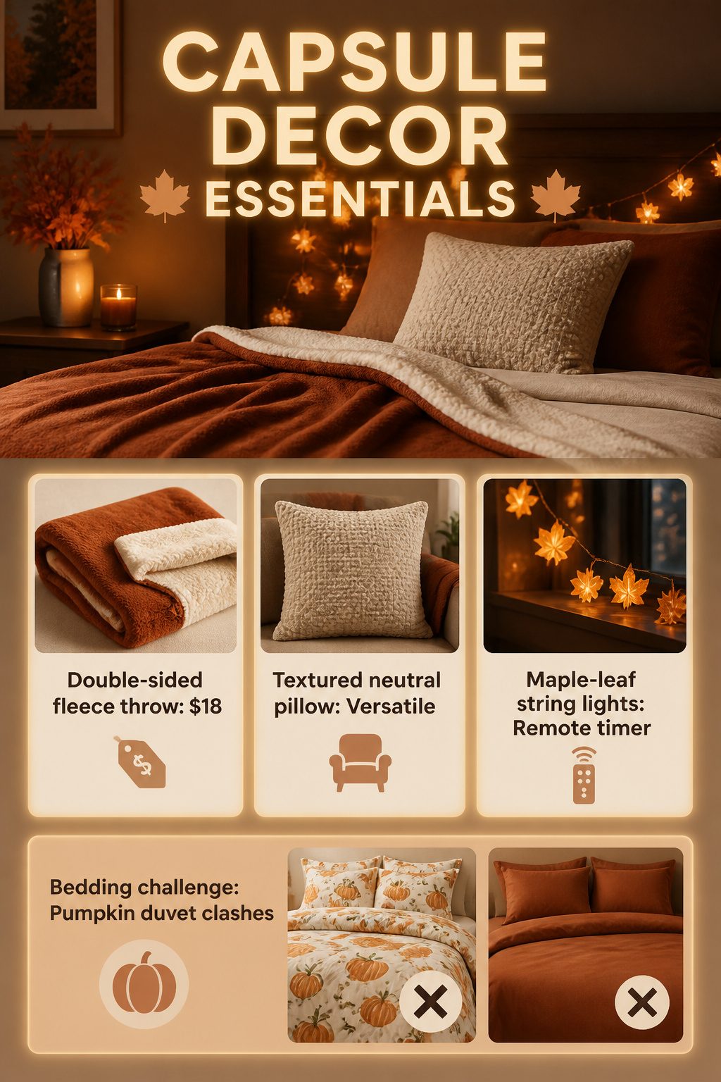 A collection of capsule decor items including a throw and lights.