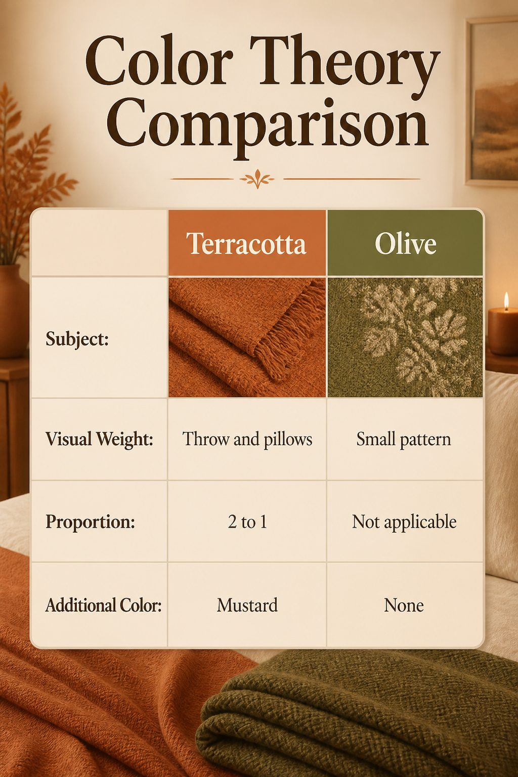 A bed decorated with terracotta and olive pillows.