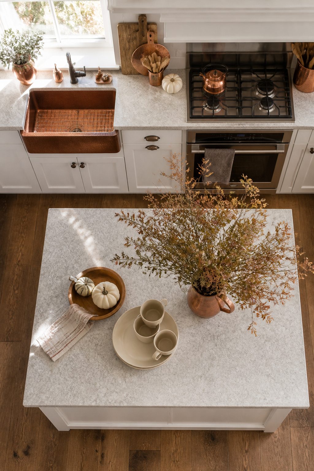 Fall Home Tour 2026: Six Ideas for Warm Autumn Style 9 Kitchen with a 'Give Thanks' sign and dried branches.