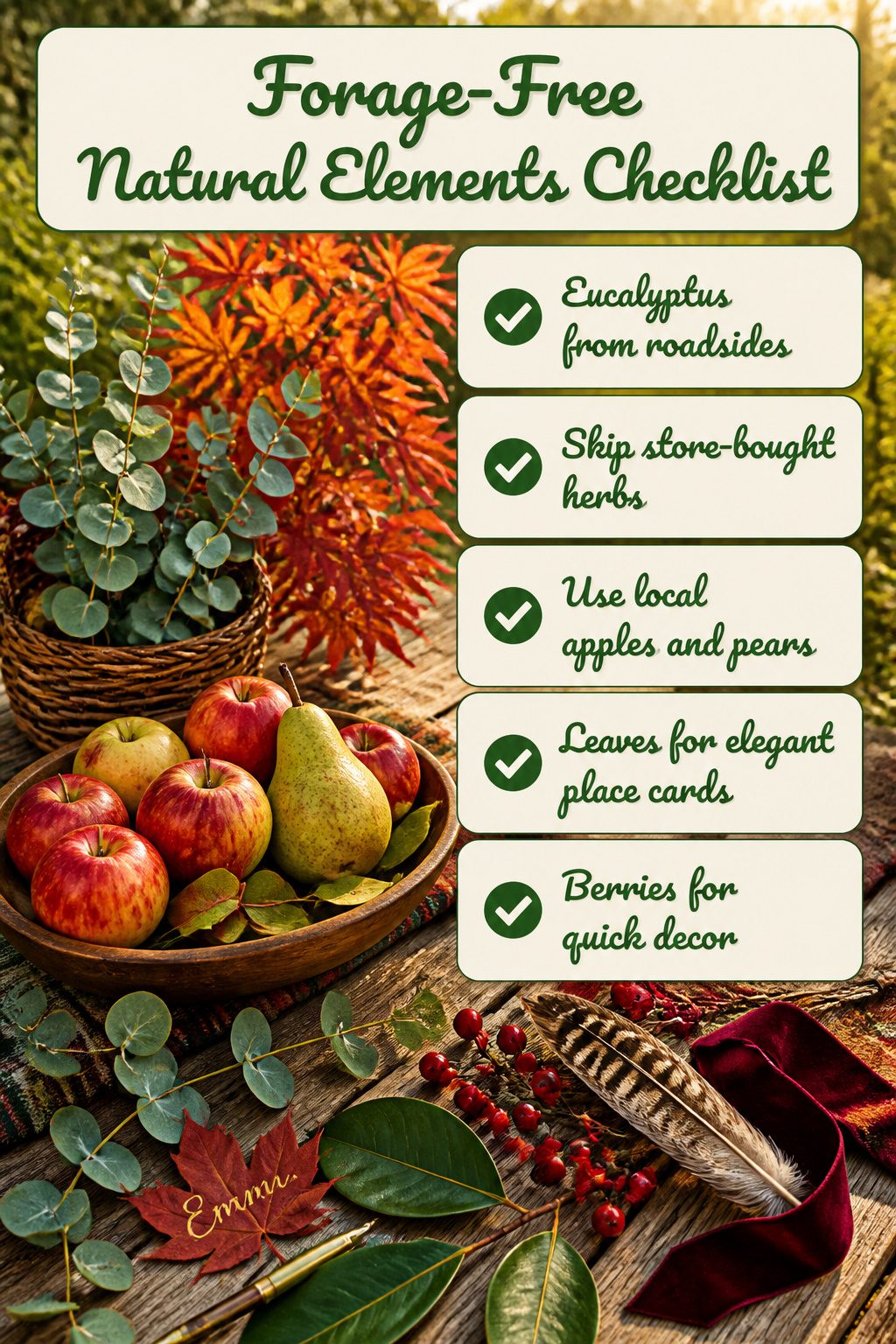 Checklist for foraging natural elements to use in table decor.