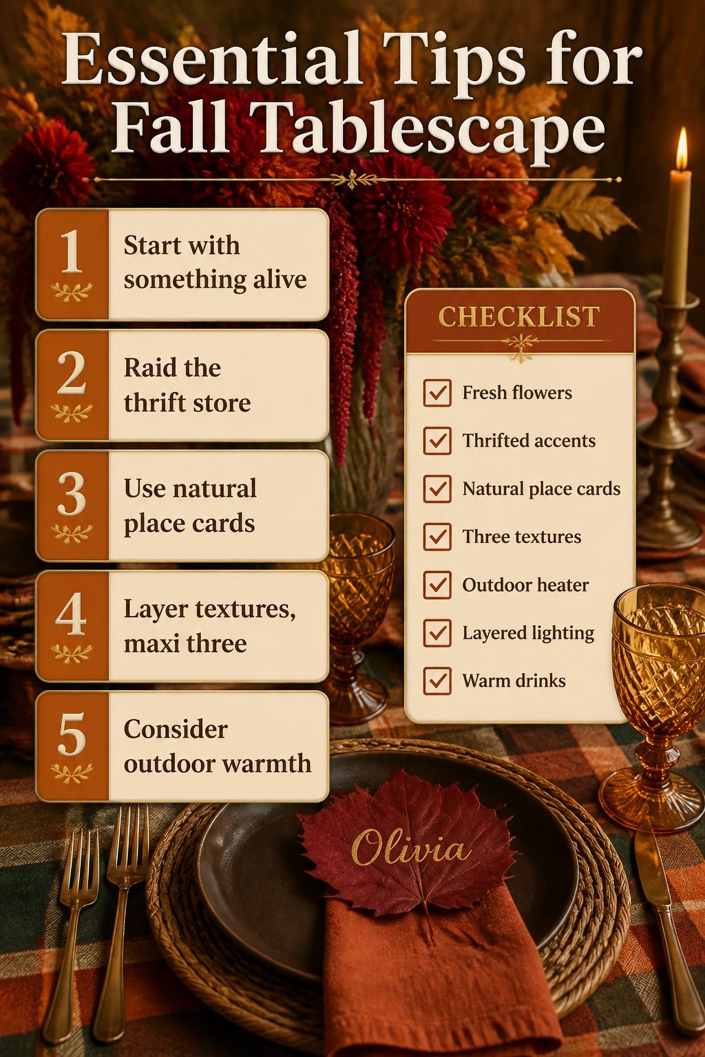 Checklist of tips for creating a fall tablescape.