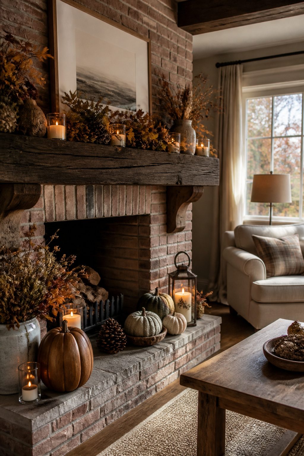 7 Farmhouse Fall Mantel Ideas: Cozy Decor for 2026 5 Arrangement of pinecones, dried flowers, and foliage on a mantel.