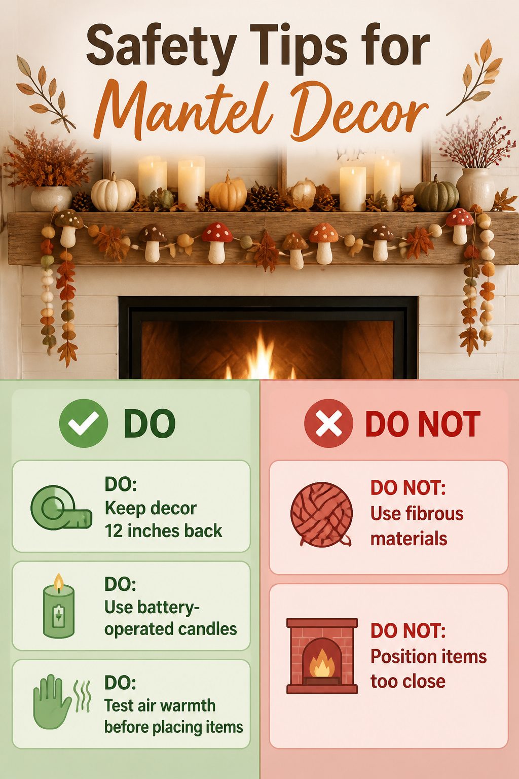 7 Farmhouse Fall Mantel Ideas: Cozy Decor for 2026 11 Mantel decor arranged safely away from the firebox.