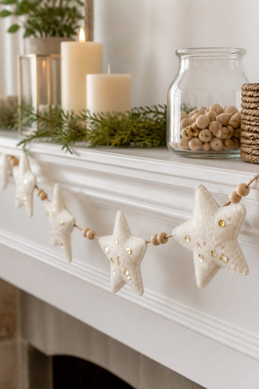 Decorated felt stars with beads and sequins for added embellishment.