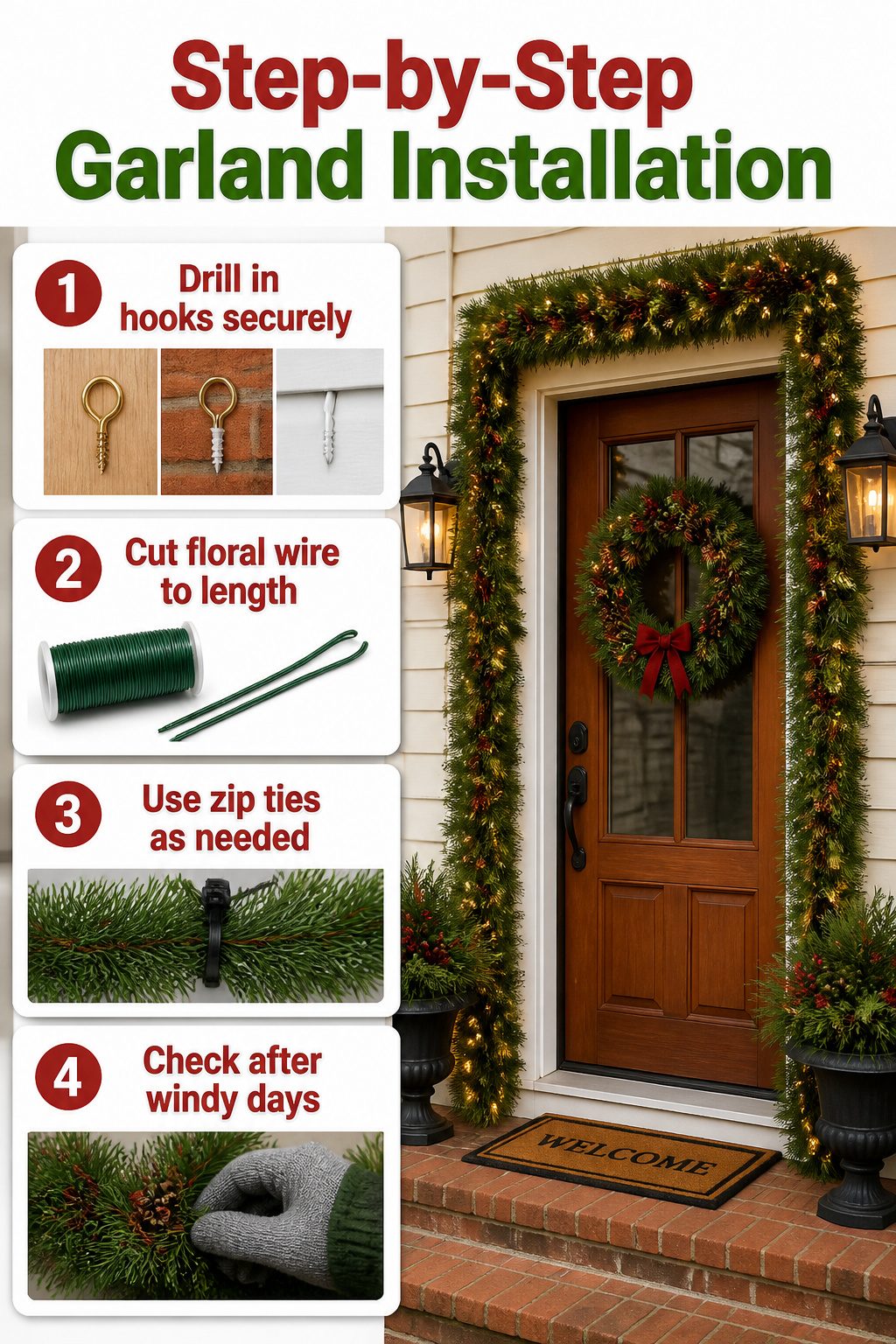 Front Door Christmas Garland Ideas for 2026 12 Instructions for installing garland on a door frame.