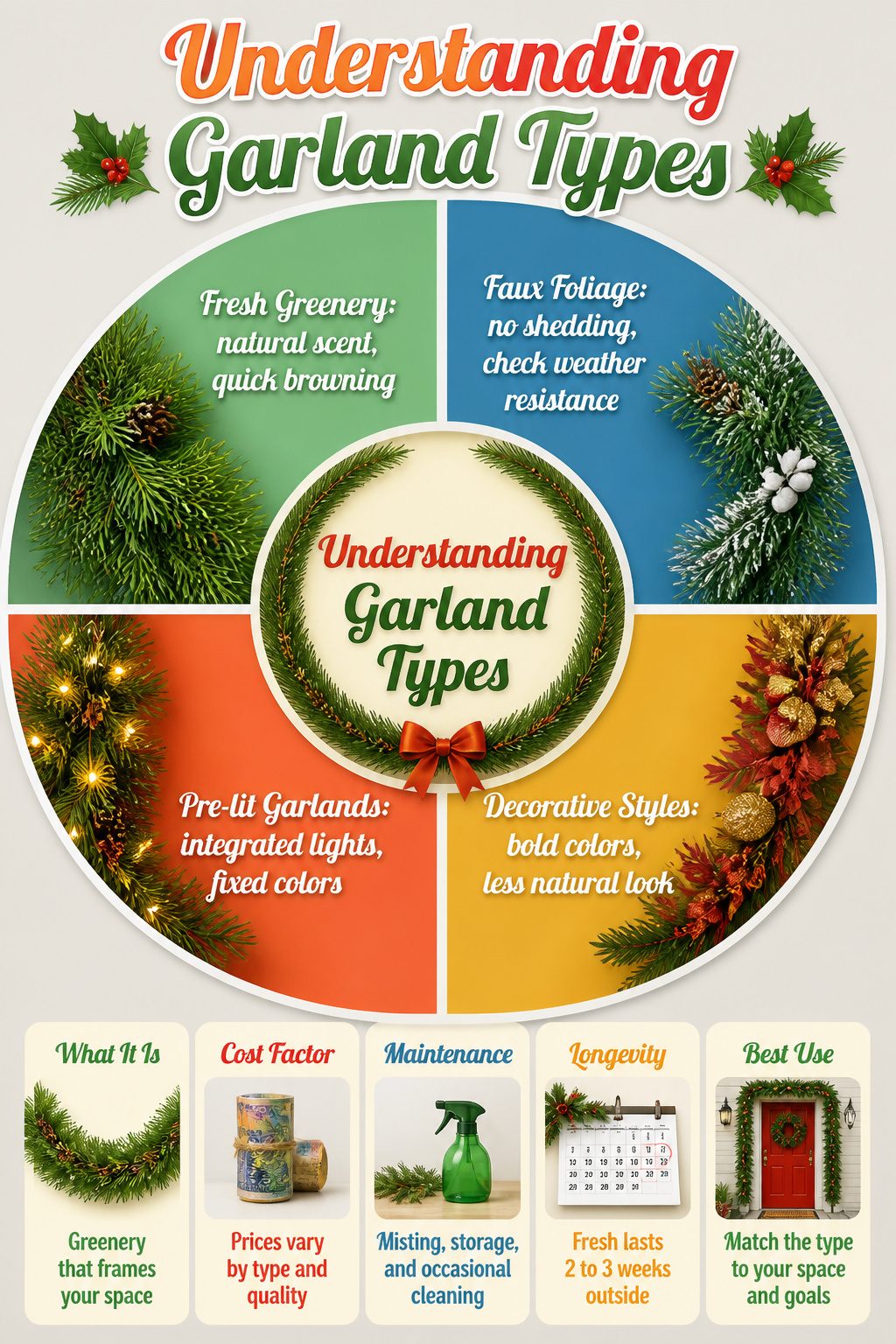Front Door Christmas Garland Ideas for 2026 13 Diagram showing various types of garlands.