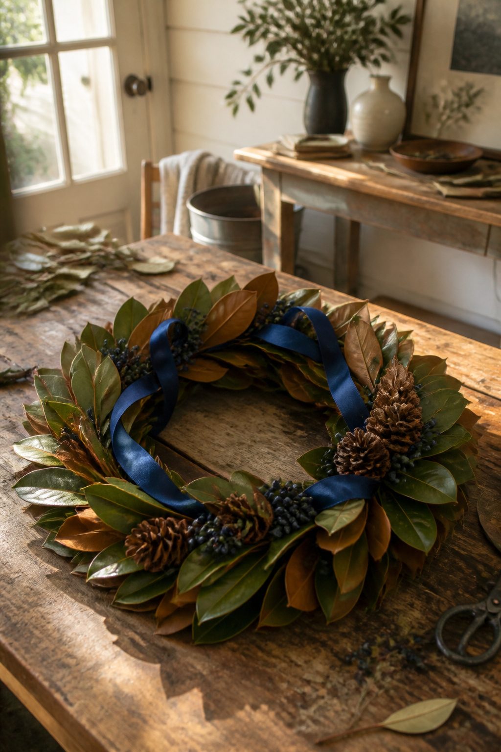 Homemade Leaf Wreath: How to Make One in 5 Steps for 2026 4 A decorated wreath with berries and a ribbon, enhancing its appearance.
