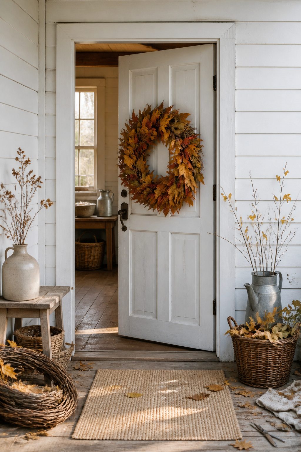 Homemade Leaf Wreath: How to Make One in 5 Steps for 2026 5 A completed wreath showing hot glue spots on the back before hanging.
