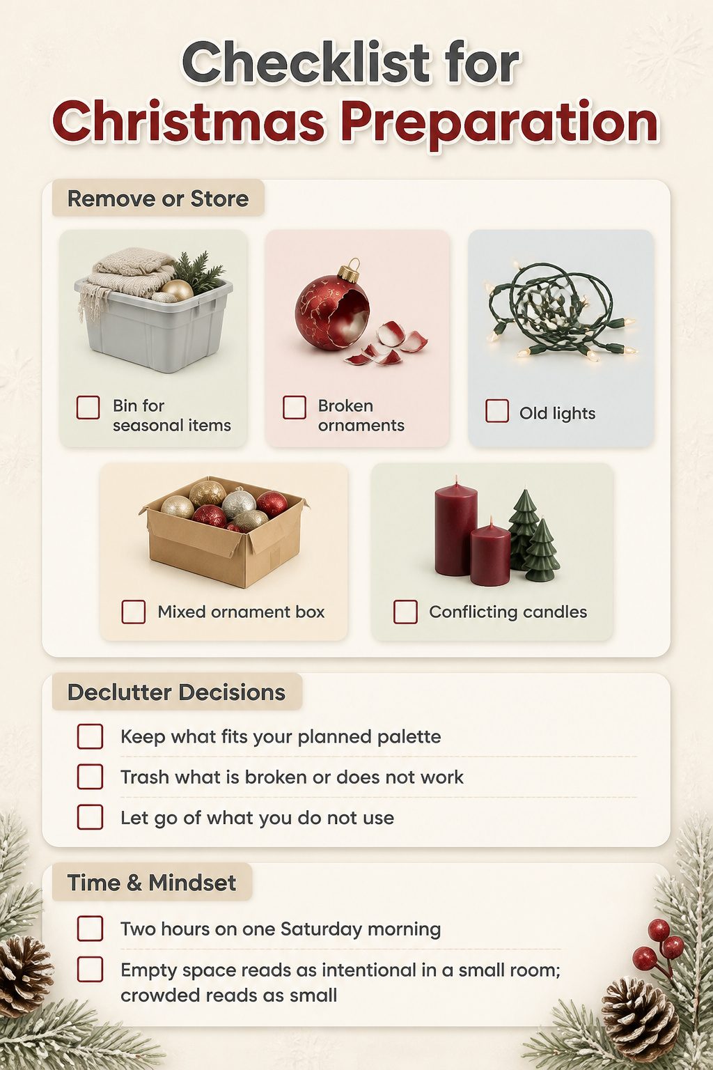 13 Ideas for How to Decorate a Small Living Room for Christmas (2026) 14 Checklist for decluttering before decorating for Christmas.