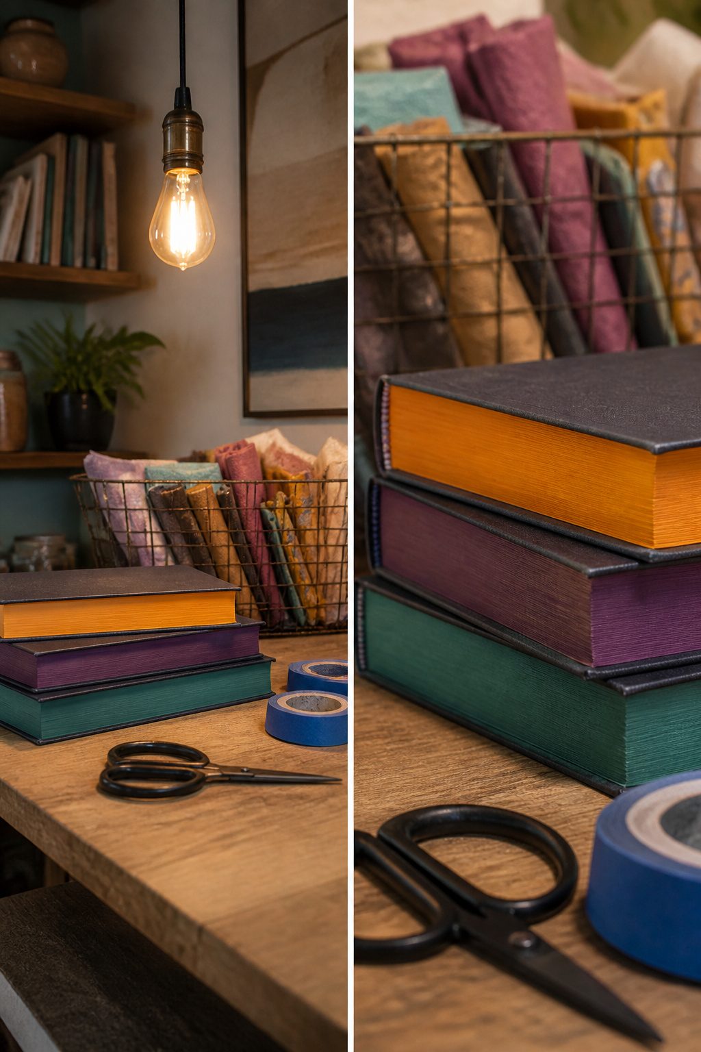 A hardcover book with painted edges in a colorful scheme.