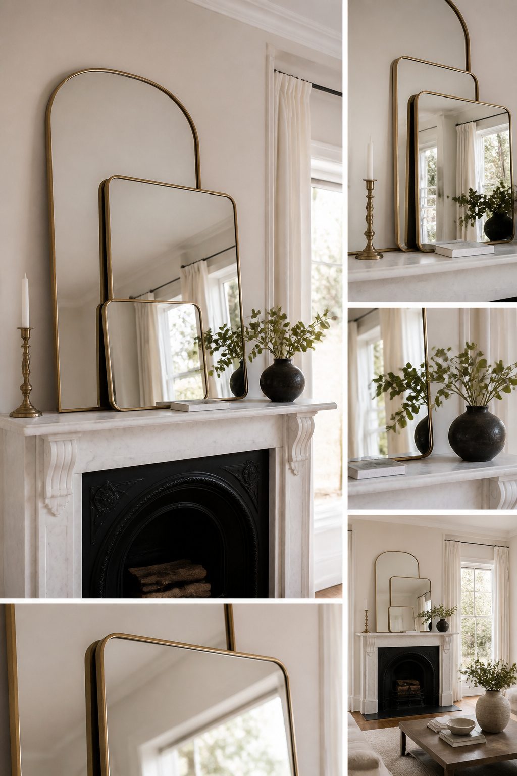 8 Mirror Mantel Decor Ideas for Fireplaces in 2026 5 Multiple mirrors stacked behind a mantel for decor.