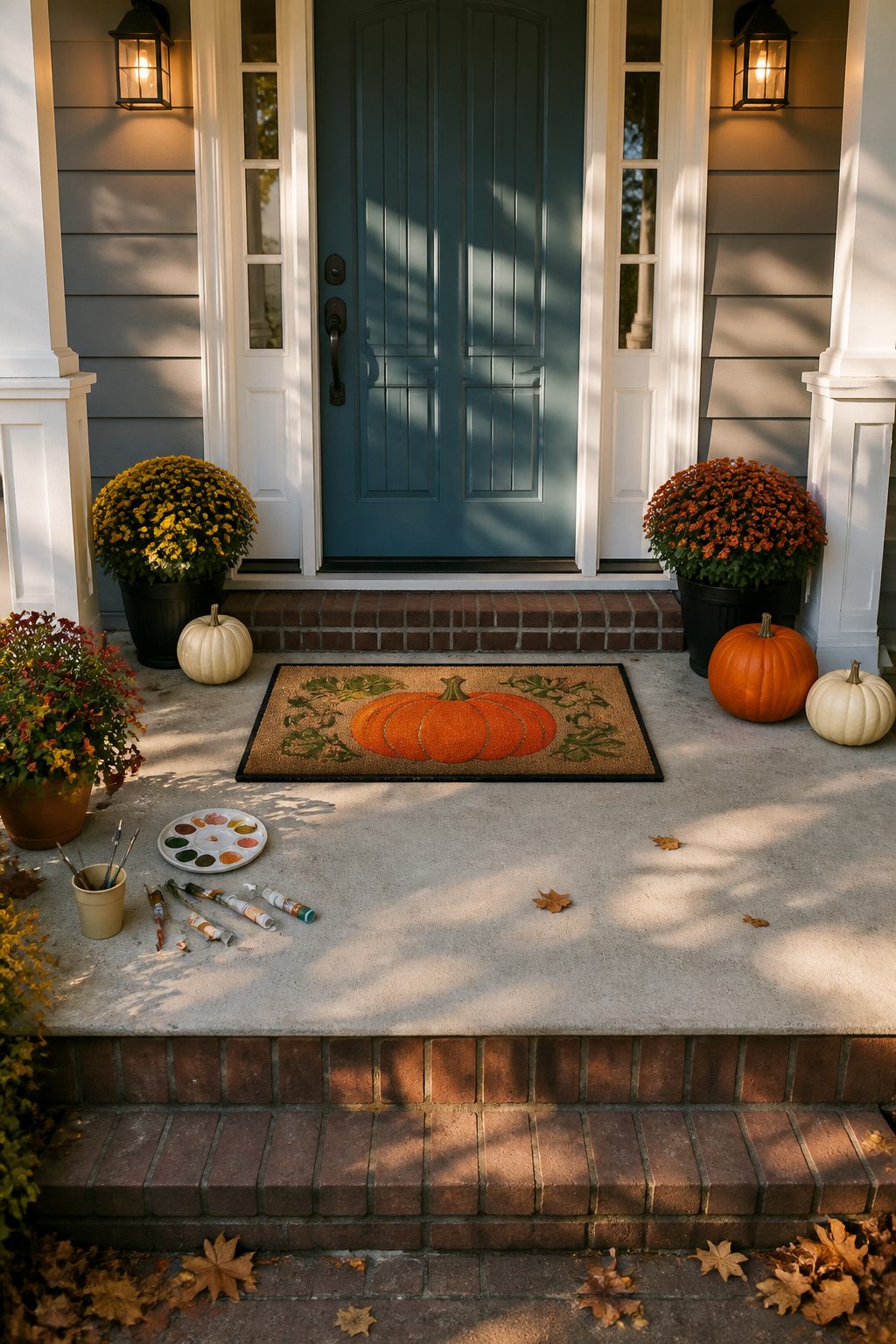 25 Pumpkin Craft Ideas for Fall Decor, Kids, and Adults (2026) 24 A coir doormat painted with a pumpkin design.