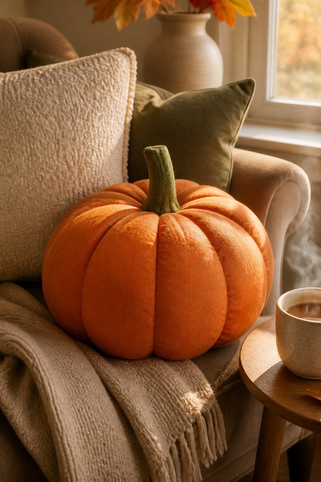 25 Pumpkin Craft Ideas for Fall Decor, Kids, and Adults (2026) 25 A pumpkin-shaped pillow with ribbed segments.