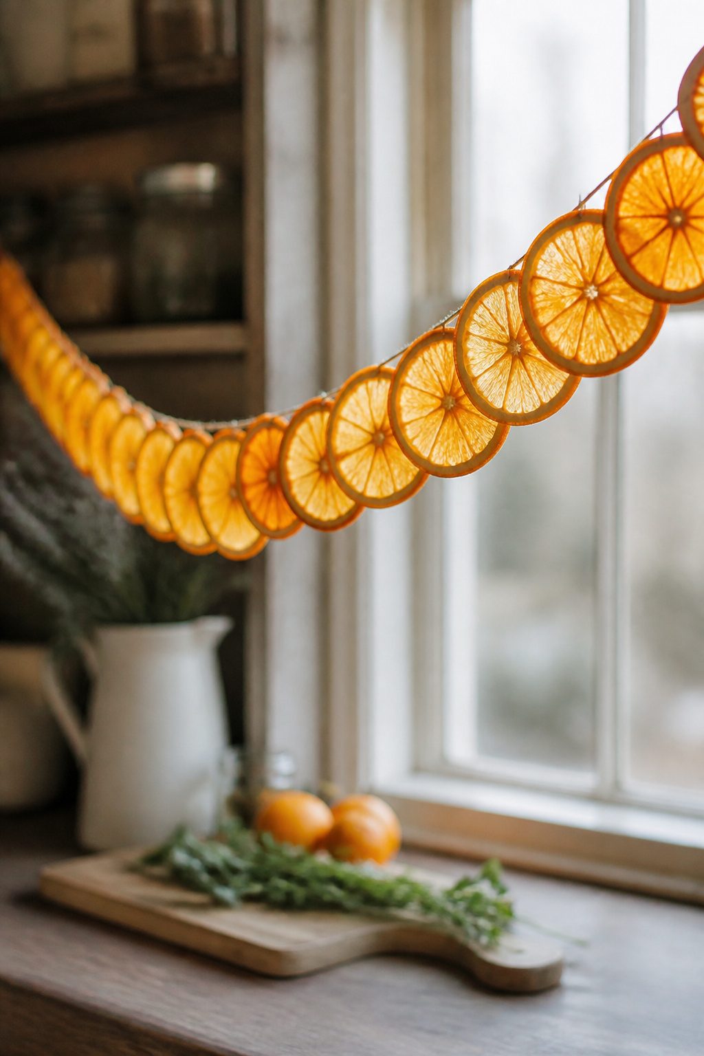 8 Rustic Christmas Garland Ideas for 2026: Wood, Pinecones, Citrus & More 5 A garland featuring dried orange slices for color and fragrance.