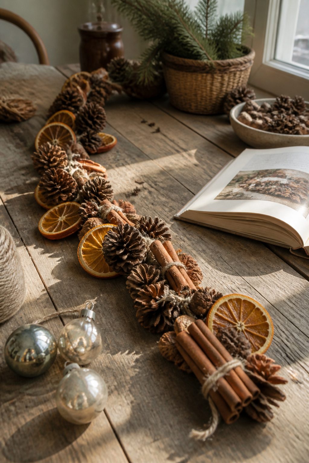 8 Rustic Christmas Garland Ideas for 2026: Wood, Pinecones, Citrus & More 10 A close-up of a garland with cinnamon sticks, pinecones, and dried citrus.
