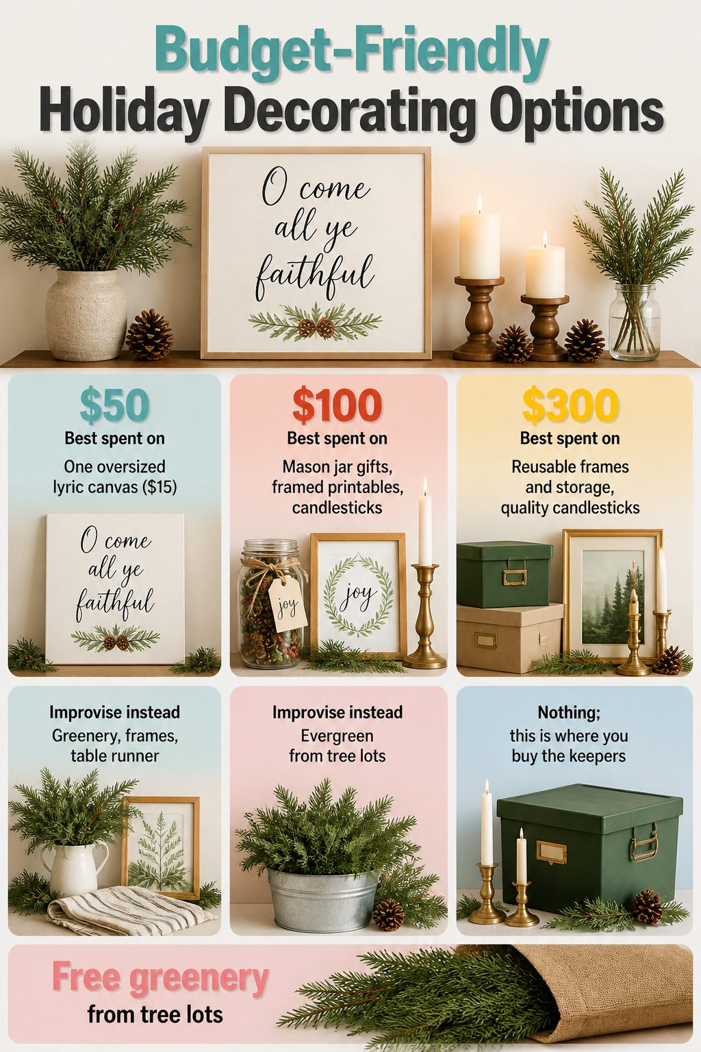 15 Simple Christmas Decorating Ideas for a Cozy 2026 Holiday 20 A collection of budget-friendly holiday decorating items.