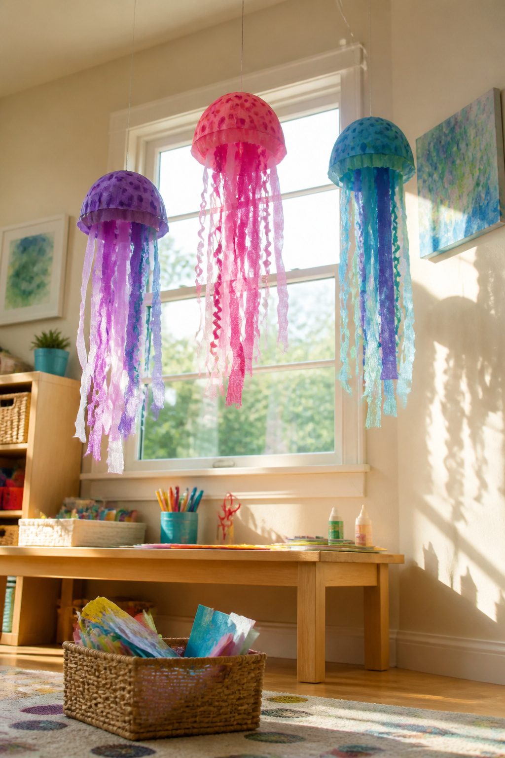 40 Summer Craft Ideas for Adults and Kids to Make in 2026 31 Jellyfish made from paper bowls and crepe paper for tentacles.