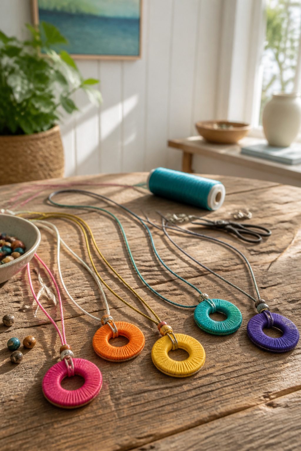 40 Summer Craft Ideas for Adults and Kids to Make in 2026 25 Necklaces made from metal washers wrapped in brightly colored thread.