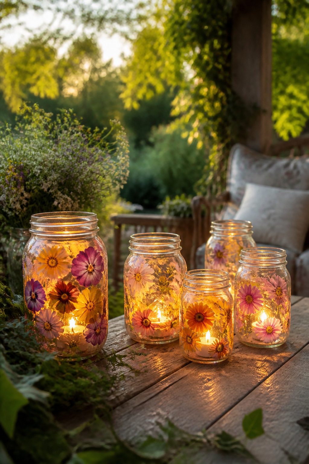 40 Summer Craft Ideas for Adults and Kids to Make in 2026 10 Glass lanterns filled with pressed flowers creating a decorative effect.