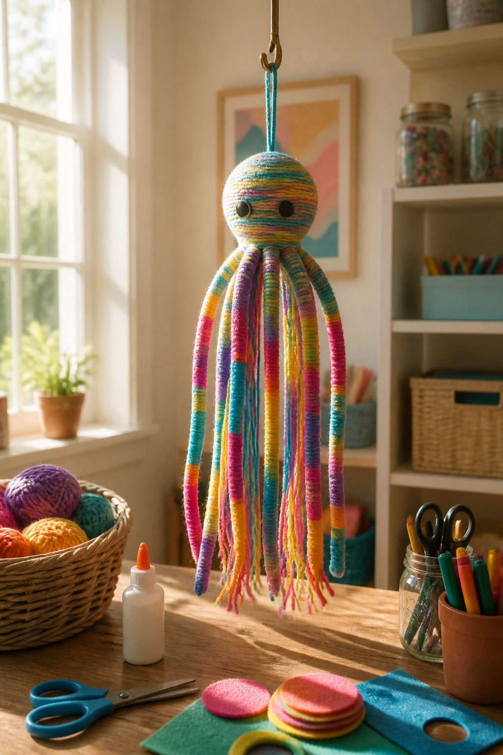 40 Summer Craft Ideas for Adults and Kids to Make in 2026 39 Octopus craft made from yarn and cardboard.