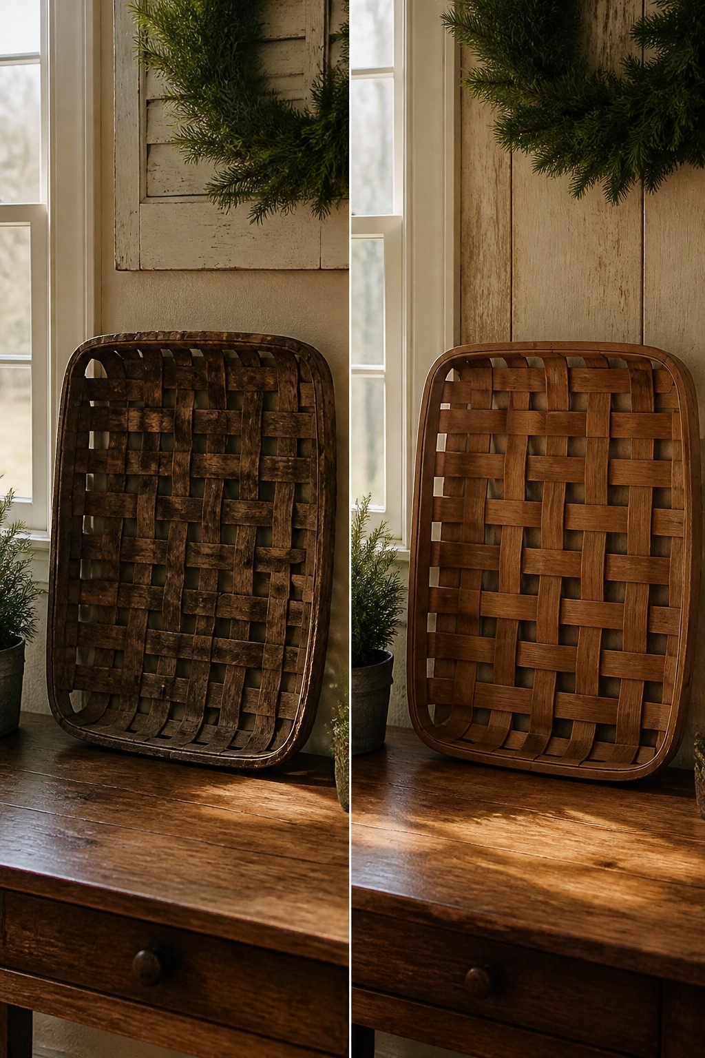 Tobacco Basket Christmas Wreath: 6 Steps for a Farmhouse Holiday Look 8 A vintage tobacco basket showcasing its unique patina and weave.