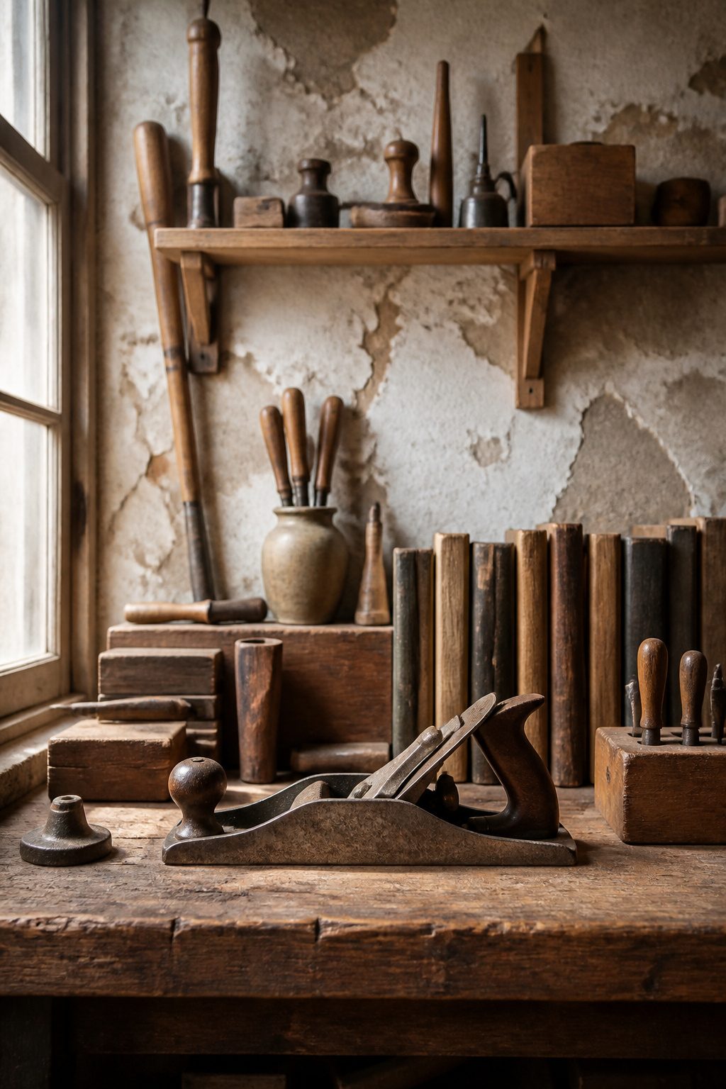 Vintage Tool Decor: Ideas for Flower Displays, Frames and Garden Art 9 A display of vintage tools featuring a grandfather's hand plane.